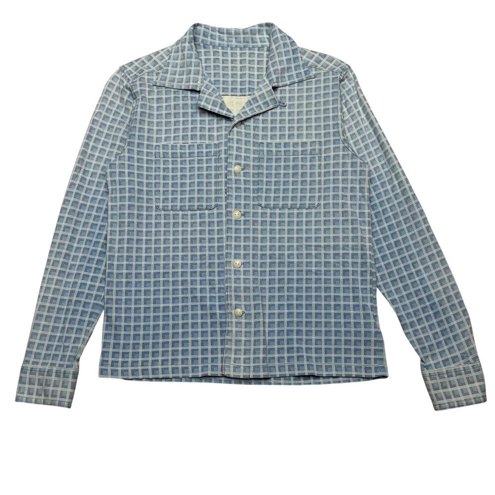 RRL Double RL Ralph Lauren Plaid Print Indigo Jersey Camp Shirt Small Loop
